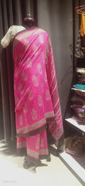 Batick print pink mulmul saree