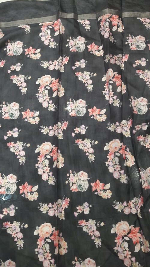 Black n white cotton silk saree