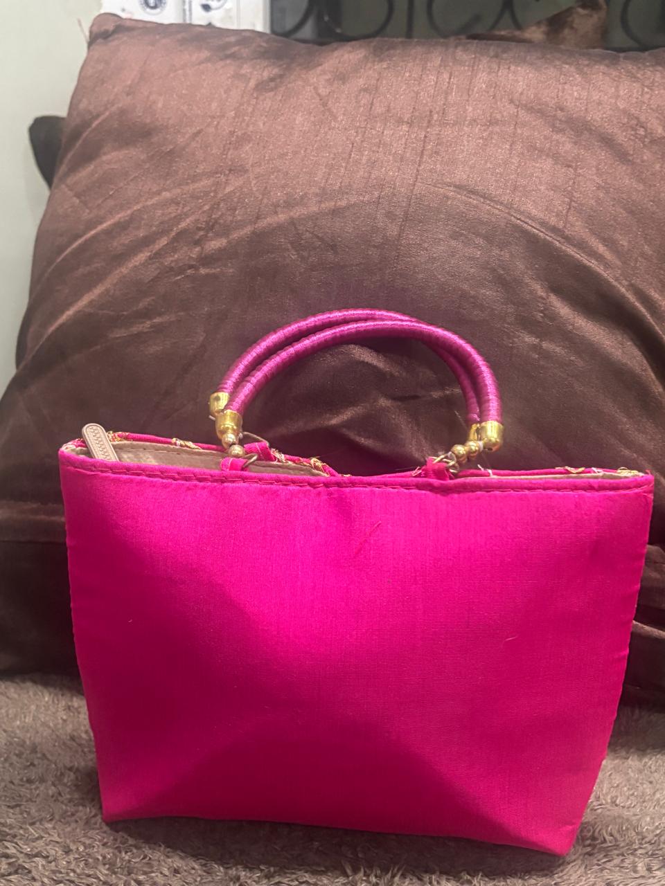 Embroidery Rani colour ethnic purse