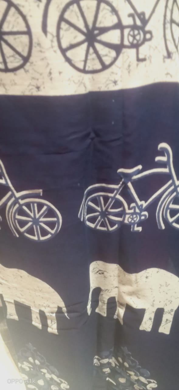 Indigo blue mul mul saree elephant print