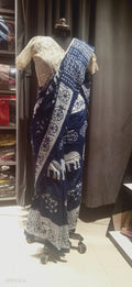 Indigo blue mul mul saree elephant print