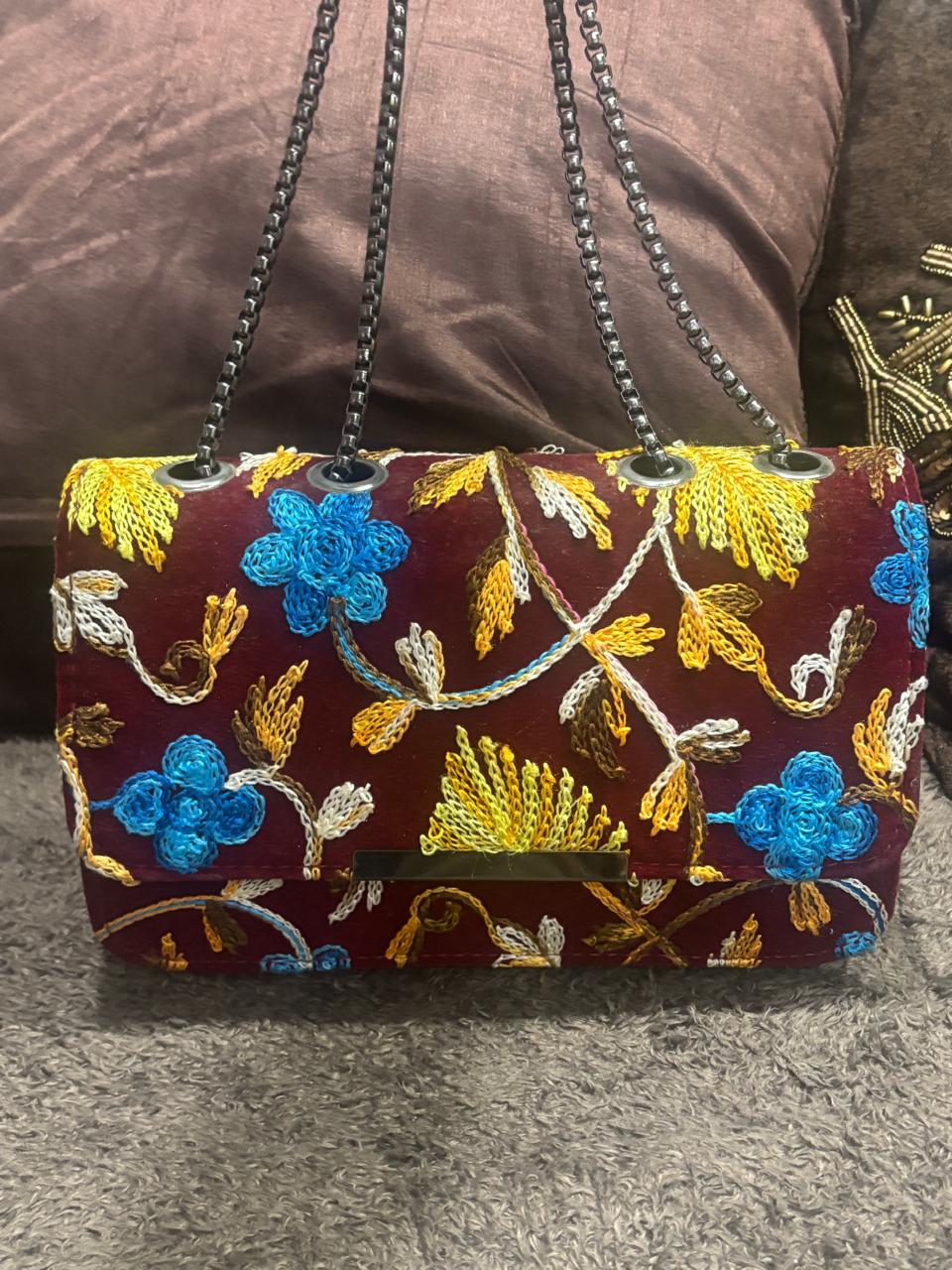 Kashmiri embroidery ethic maroon purse