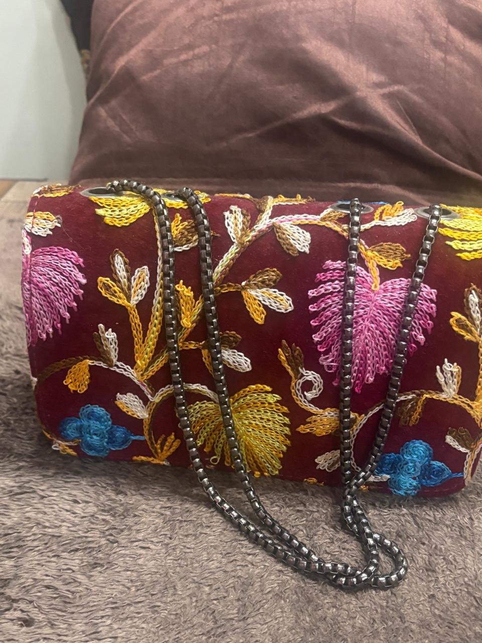 Kashmiri embroidery ethic maroon purse