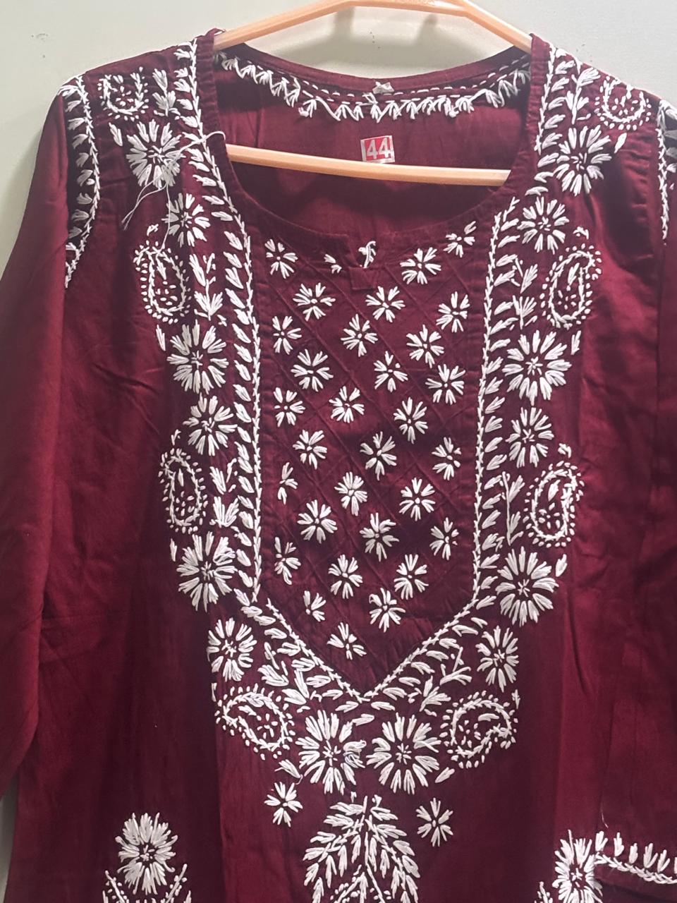 Cotton Lakhnavi Kurti - Maroon