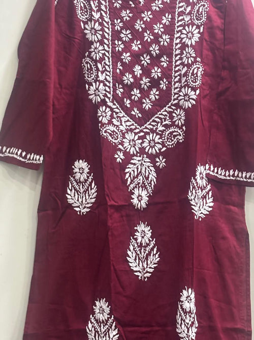 Cotton Lakhnavi Kurti - Maroon