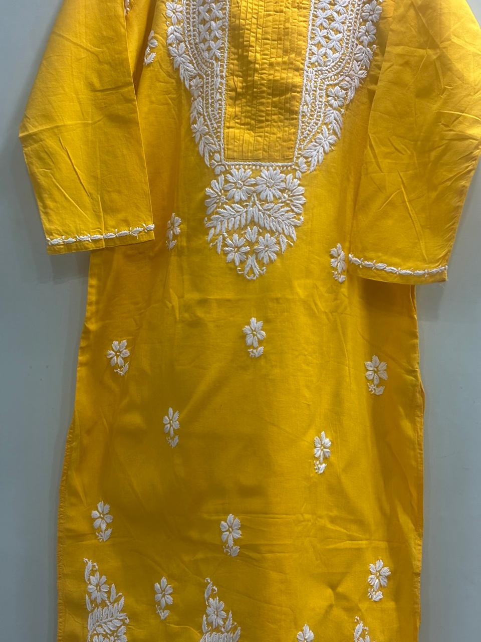 Lakhnavi Kurti: Cotton Yellow