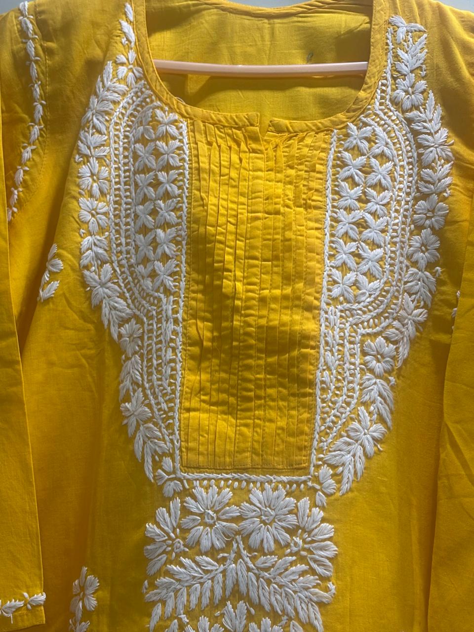 Lakhnavi Kurti: Cotton Yellow
