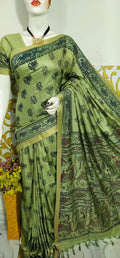 MADHUBANI PRINT GREEN SAREE