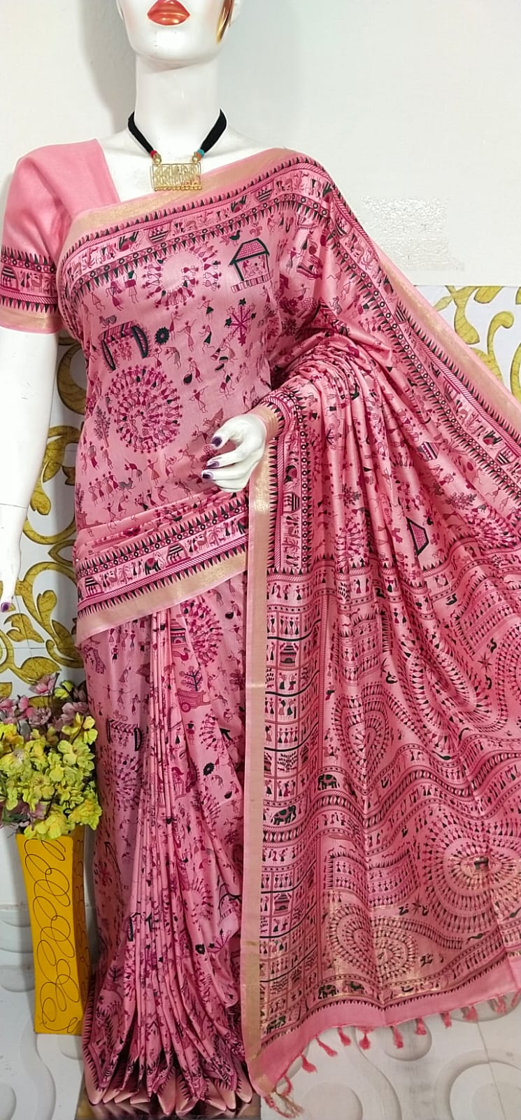 MADHUBANI PRINT PINK SAREE