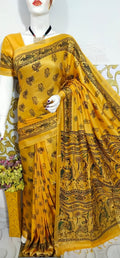 MADHUBANI PRINT YELLOW SAREE