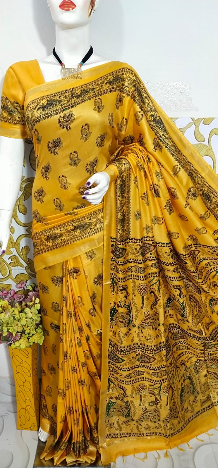 MADHUBANI PRINT YELLOW SAREE
