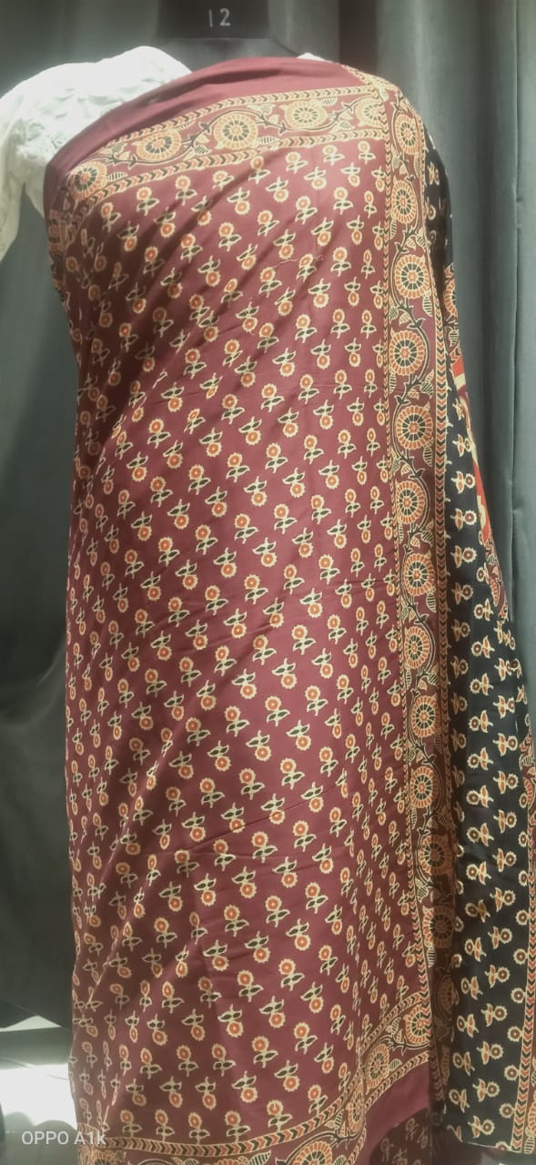 Maroon Bagh Print MulMul Saree