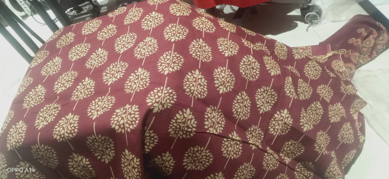 Maroon Bagh Print MulMul Saree