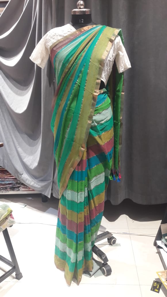 Multi colour mul mul saree