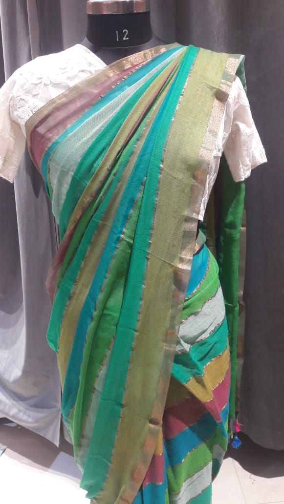 Multi colour mul mul saree
