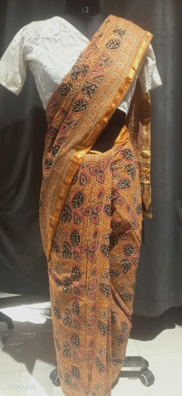 Mustard Chanderi Cotton Aajrak Saree