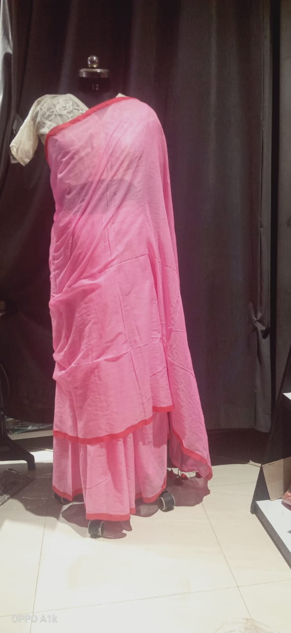 Pink MulMul Plain Saree