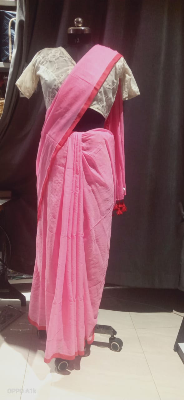 Pink MulMul Plain Saree