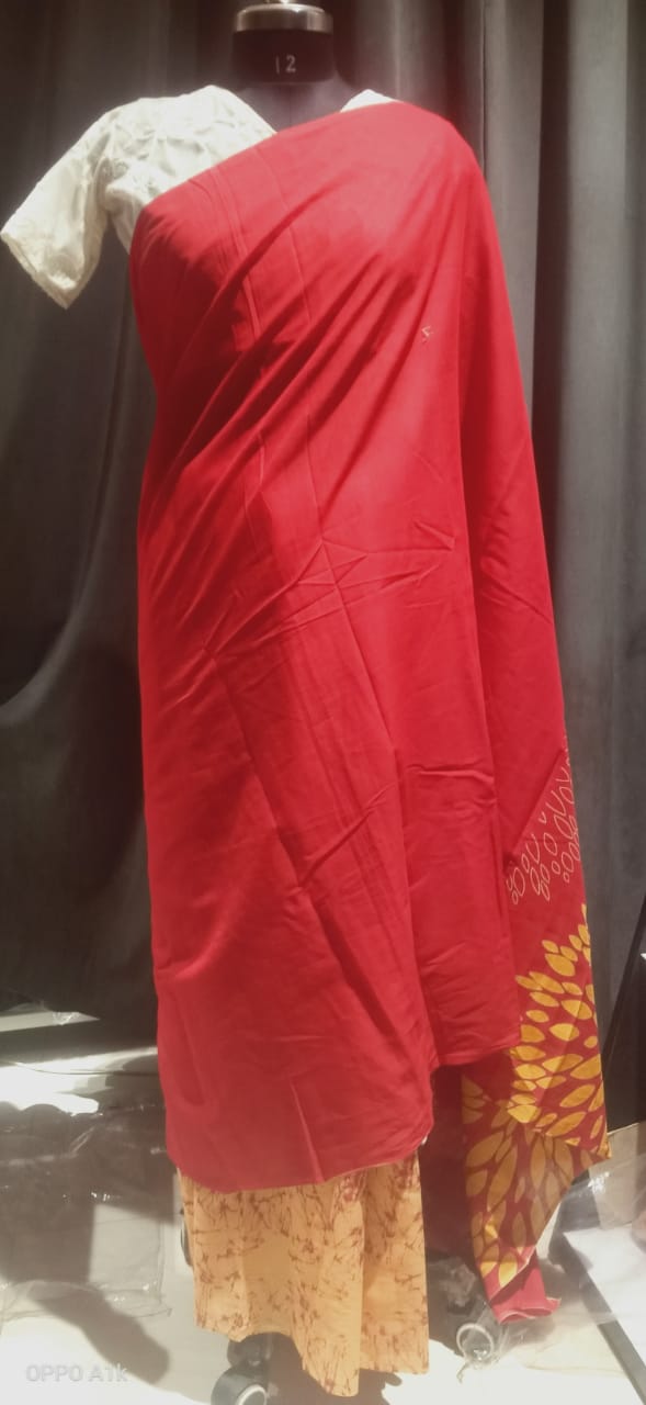Red Beige Half MulMul Saree