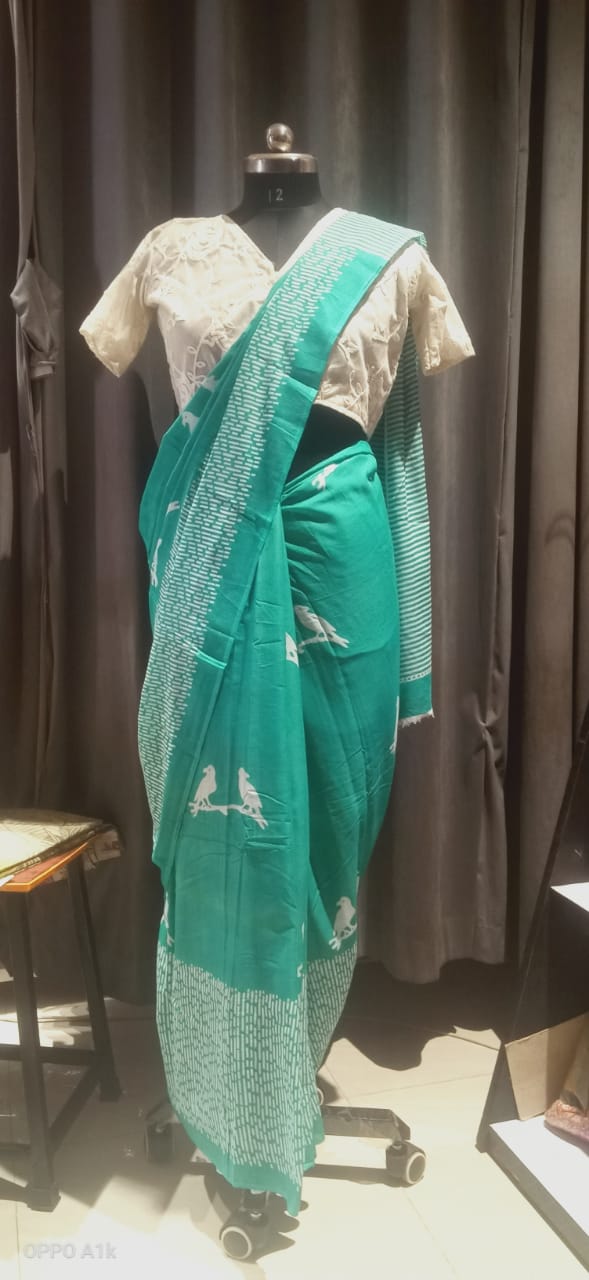 Sea Green mulmul saree