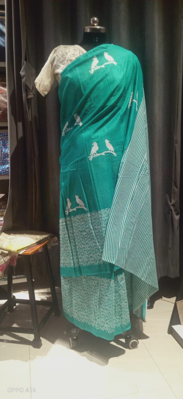 Sea Green mulmul saree