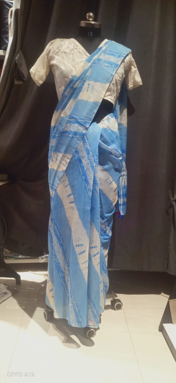 Sky Blue Sibori Print MulMul Saree