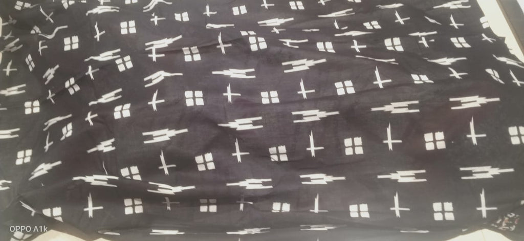 Swastik Print White MulMul Saree