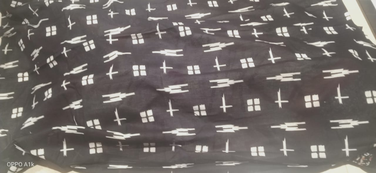 Swastik Print White MulMul Saree