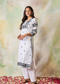 White Rayon Blend Kurti Embroidered With Sleeve Work