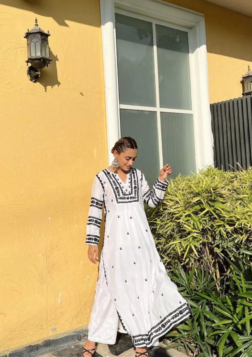 White Rayon Blend Kurti Embroidered With Sleeve Work