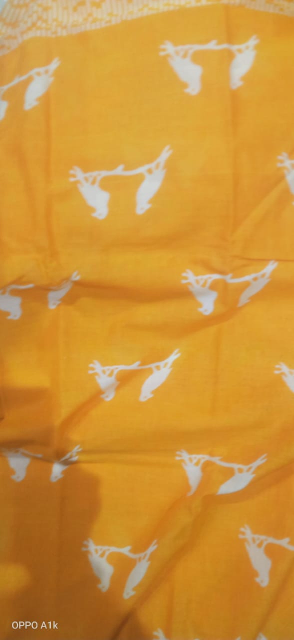 Yellow Mu-Mul Saree Bird Print